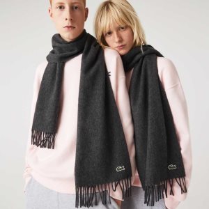 Lacoste Felt Villa And Cashmere Scarf Set Harmaat | EHA-937856