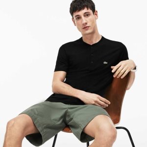 Lacoste Henley Neck Pima Puuvilla Jersey Mustat | NQA-572068