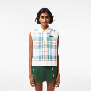 Lacoste Hihattomat Organic Puuvilla Check Polo Valkoinen Sininen Vihreä Oranssi | TNF-274036