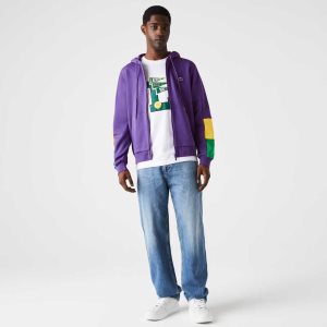 Lacoste Hupullinen Colorblock Fleece Zip Sweatshirt Violetit Keltainen Vihreä | OMQ-915728