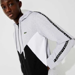 Lacoste Hupullinen Colorblock Lettered Fleece Zip Harmaat Mustat Valkoinen | HRN-987523
