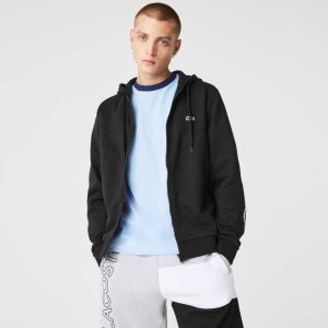 Lacoste Hupullinen Colorblock Lettered Fleece Zip Sweatshirt Mustat | ICA-189206