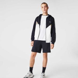 Lacoste Hupullinen Colorblock Lettered Fleece Zip Laivastonsininen Sininen Valkoinen Beige | RJV-102387