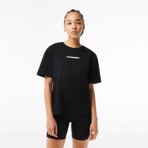 Lacoste Jersey Contrast Print T-Shirt Mustat | ZUT-185276