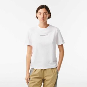 Lacoste Jersey Contrast Print T-Shirt Valkoinen | GQZ-726189