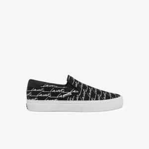Lacoste Jump Serve Canvas Print Slip-On Mustat | XKO-214830