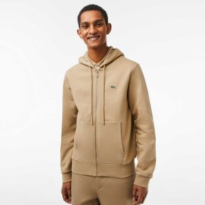Lacoste Kangaroo Pocket Fleece Zipped Beige | BEF-796205