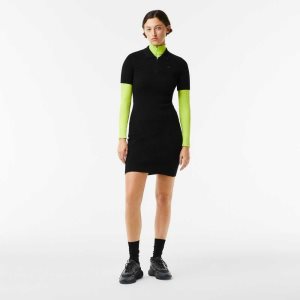 Lacoste Knit Details Front Zip Mustat | RUD-493285