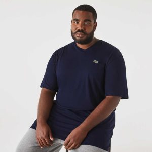 Lacoste Korkeat Fit Ribbed V-Neck Puuvilla Polo Laivastonsininen Sininen | EYN-639528