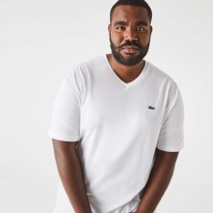 Lacoste Korkeat Fit Ribbed V-Neck Puuvilla Polo Valkoinen | HKL-384715