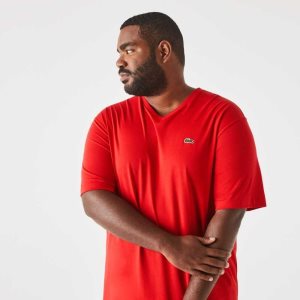 Lacoste Korkeat Fit Ribbed V-Neck Puuvilla Polo Punainen | KJB-437691