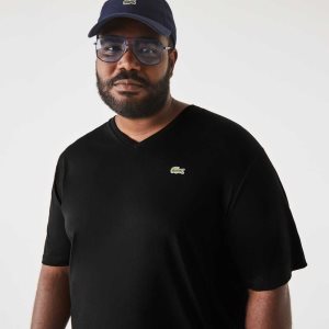 Lacoste Korkeat Fit Ribbed V-Neck Puuvilla Polo Mustat | OKU-309842