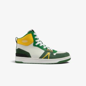Lacoste L001 Mid Nahkaiset Colorblock Valkoinen Vihreä | KOM-945721