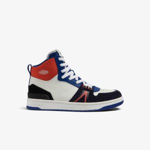 Lacoste L001 Mid Nahkaiset Colorblock Valkoinen Laivastonsininen | SAO-643720