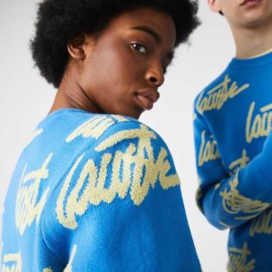 Lacoste LIVE Lettering Crew Neck Puuvilla Blend Sininen Keltainen | GSW-093586