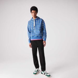 Lacoste LIVE Loose Fit Print Puuvilla Hoodie Sininen Valkoinen | SHZ-463052