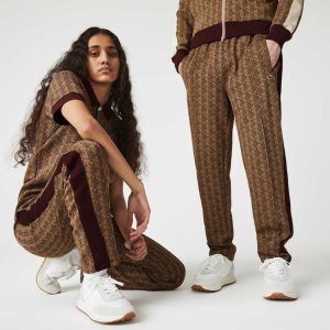 Lacoste LIVE Monogram Jacquard Tracksuit Beige Viininpunainen | PSN-054687
