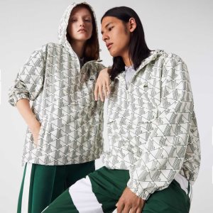 Lacoste LIVE Monogram Patterned Pullover Windbreaker Valkoinen Vihreä | CDB-623187