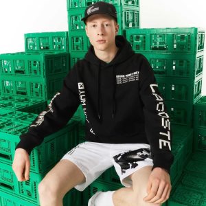 Lacoste LIVE x Minecraft Loose Fit Fleece Hoodie Mustat | OBN-192835