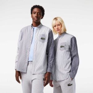 Lacoste Large Crocodile Raidallinen Puuvilla Valkoinen Laivastonsininen Sininen | GXK-239574