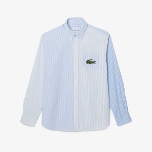 Lacoste Large Crocodile Raidallinen Puuvilla Shirt Valkoinen Sininen | LQU-160578
