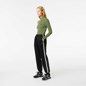 Lacoste Logo Stripe Track Pants Mustat | PDA-473501