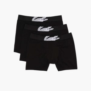 Lacoste Long Bokserin Briefs 3-Pack Mustat | OHJ-243869