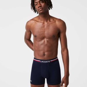 Lacoste Long Puuvilla Bokserin Brief 3-Pack Laivastonsininen Sininen Harmaat Punainen | QPZ-167029