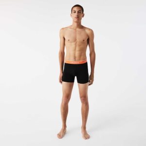 Lacoste Long Puuvilla Bokserin Brief 3-Pack Mustat Oranssi Khaki Vihreä Sininen | TLC-865024