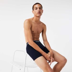 Lacoste Long Puuvilla Bokserin Brief 3-Pack Laivastonsininen Sininen Vihreä Punainen Laivastonsininen Sinine | YNE-218056