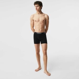 Lacoste Long Stretch Puuvilla Bokserin Brief 3-Pack Mustat | XZJ-183402