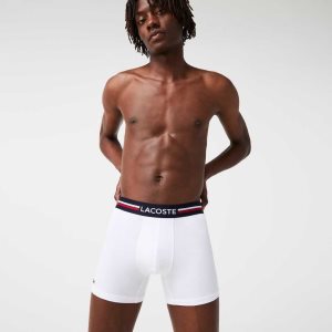 Lacoste Long Stretch Puuvilla Jersey Bokserin Brief 3-Pack Laivastonsininen Sininen Valkoinen | BQM-612703