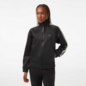 Lacoste Loose Fit Logo Stripe Zipped Mustat | XVT-592461