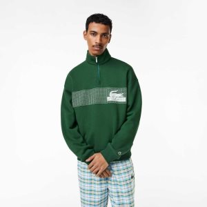 Lacoste Loose Fit Organic Puuvilla Half Zip Sweatshirt Vihreä | TIS-847529