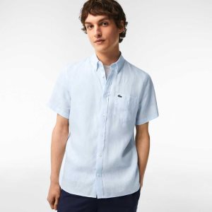 Lacoste Lyhyt Sleeve Linen Vaaleansininen | KOY-546721