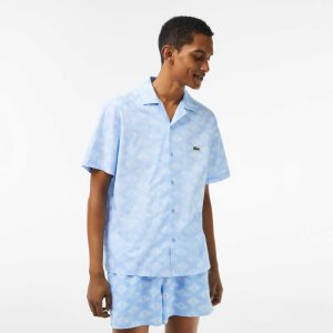 Lacoste Lyhyt Sleeve Monogram Print Sininen Valkoinen | YRX-203867