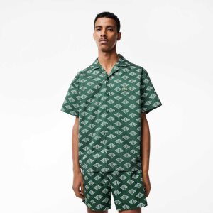 Lacoste Lyhyt Sleeve Monogram Print Vihreä Valkoinen | VAD-938217