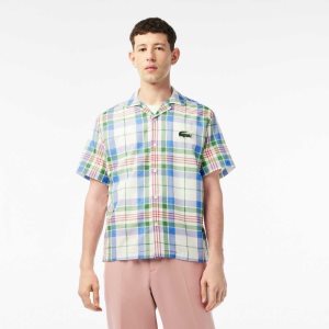 Lacoste Lyhyt Sleeve Organic Puuvilla Check Valkoinen | YNB-410596