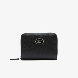 Lacoste Metal Plate Small Zip Wallet Mustat | JMD-875609