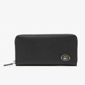 Lacoste Metal Plate Zip Wallet Mustat | NIY-853671
