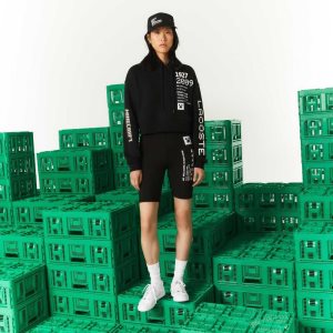 Lacoste Minecraft Oversized Fleece Hoodie Mustat | BOQ-631592