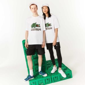 Lacoste Minecraft Print Organic Puuvilla T-Shirt Valkoinen | CRF-487069