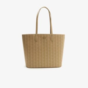 Lacoste Monogram Print Tote Beige | UON-234067