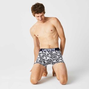 Lacoste Nautical Print Bokserin Brief 3-Pack Harmaat Laivastonsininen Sininen Valkoinen | DWJ-921034