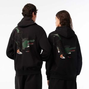Lacoste Netflix Loose Fit Hoodie Mustat | RXQ-016498