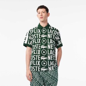 Lacoste Netflix Loose Fit Organic Puuvilla Print Vihreä Valkoinen | IWG-610532