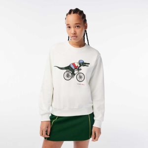 Lacoste Netflix Loose Fit Organic Puuvilla Fleece Valkoinen | QRJ-109587