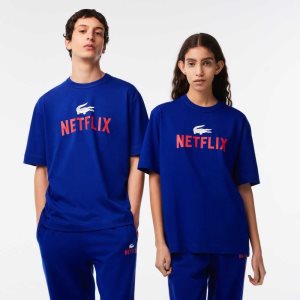 Lacoste Netflix Loose Fit Organic Puuvilla T-Shirt Sininen | WKN-970845