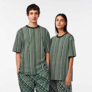 Lacoste Netflix Loose Fit Printed T-Shirt Vihreä Valkoinen | PAK-609482