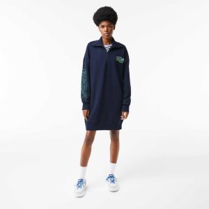Lacoste Oversized Zip Neck Polo Laivastonsininen Sininen | DFQ-321708